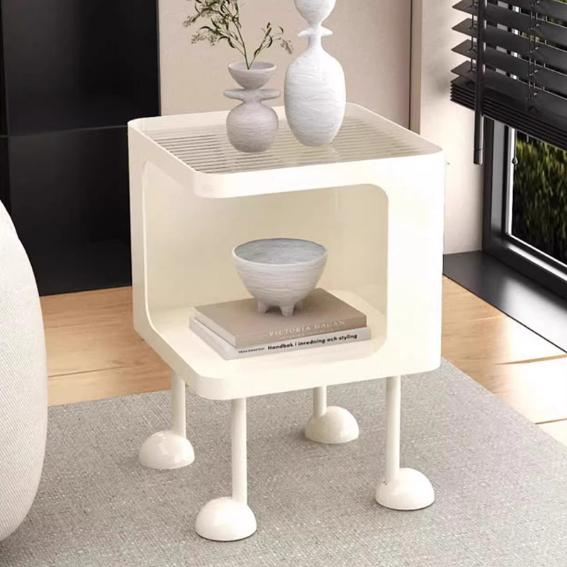 Contemporary Creative Rectangular Tempered Glass Iron Nightstand 2-Tier For Bedroom