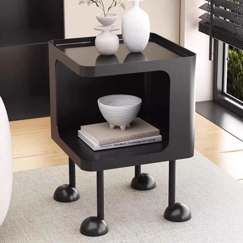 Contemporary Creative Rectangular Tempered Glass Iron Nightstand 2-Tier For Bedroom
