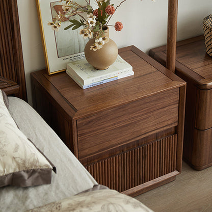 Contemporary Nordic Rectangular South American Walnut Wood Nightstand 2-Drawer For Bedroom