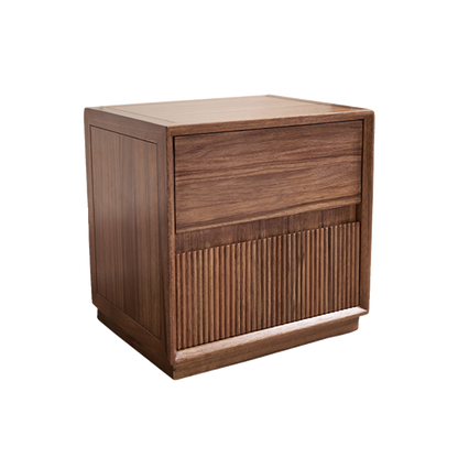 Contemporary Nordic Rectangular South American Walnut Wood Nightstand 2-Drawer For Bedroom