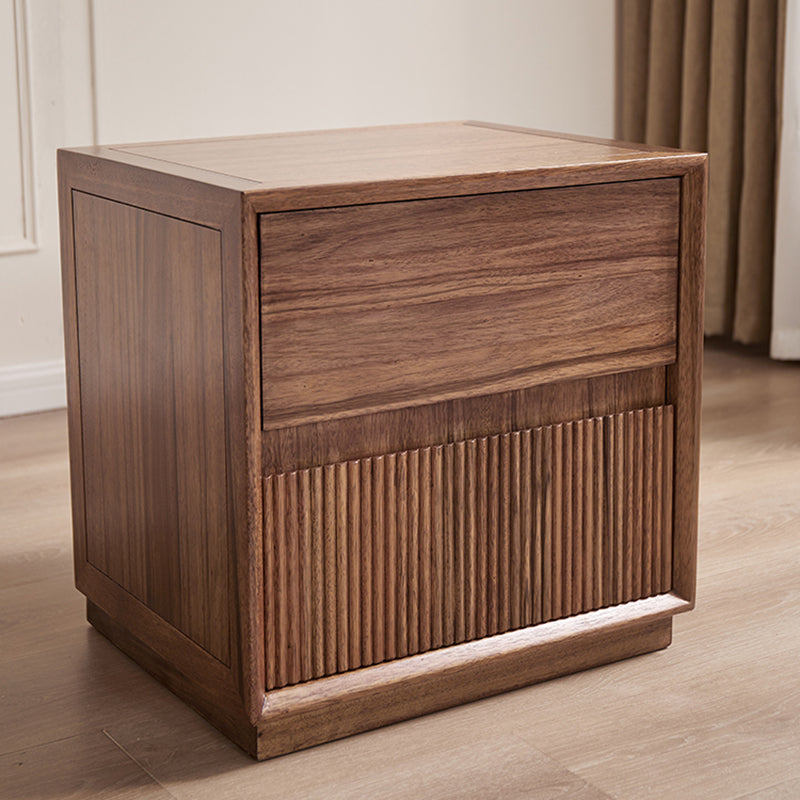 Contemporary Nordic Rectangular South American Walnut Wood Nightstand 2-Drawer For Bedroom