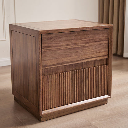 Contemporary Nordic Rectangular South American Walnut Wood Nightstand 2-Drawer For Bedroom