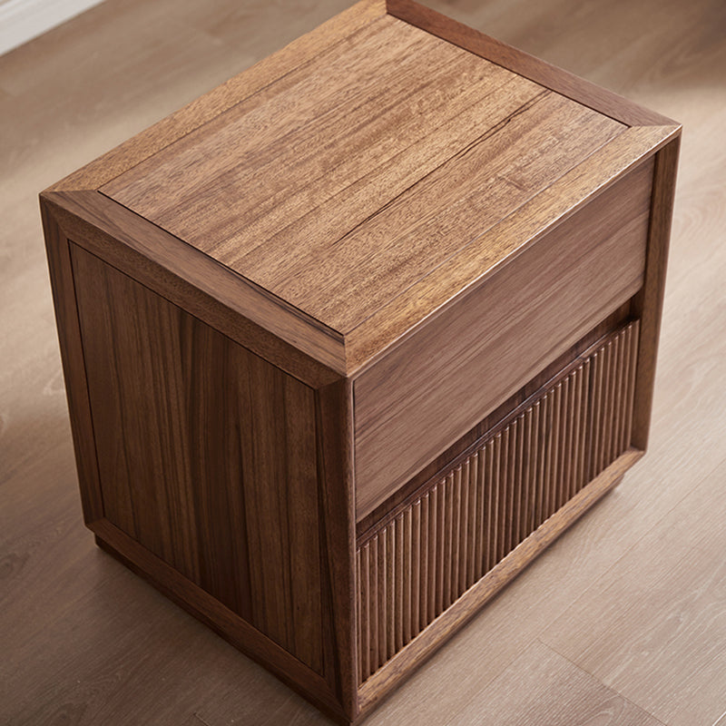 Contemporary Nordic Rectangular South American Walnut Wood Nightstand 2-Drawer For Bedroom