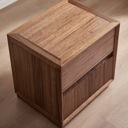 Contemporary Nordic Rectangular South American Walnut Wood Nightstand 2-Drawer For Bedroom