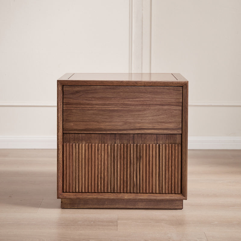 Contemporary Nordic Rectangular South American Walnut Wood Nightstand 2-Drawer For Bedroom