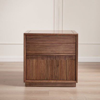Contemporary Nordic Rectangular South American Walnut Wood Nightstand 2-Drawer For Bedroom