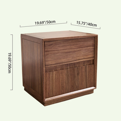 Contemporary Nordic Rectangular South American Walnut Wood Nightstand 2-Drawer For Bedroom