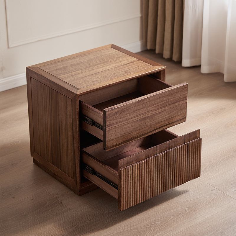 Contemporary Nordic Rectangular South American Walnut Wood Nightstand 2-Drawer For Bedroom