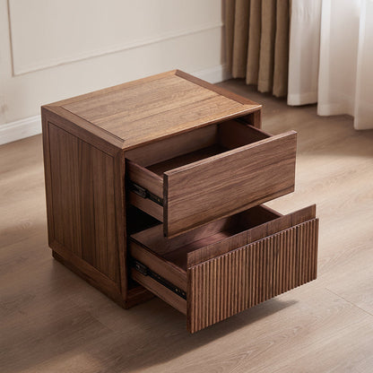 Contemporary Nordic Rectangular South American Walnut Wood Nightstand 2-Drawer For Bedroom