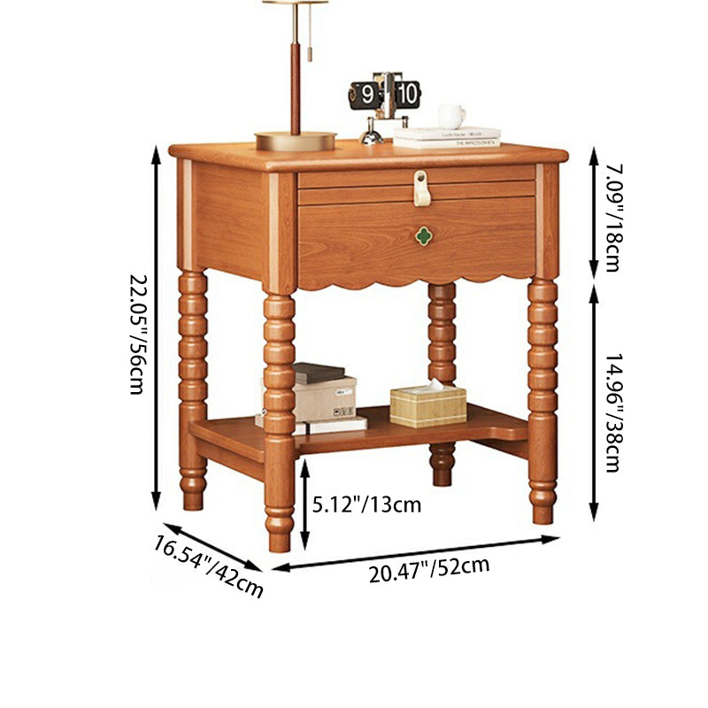 Traditional French Rectangular Rubberwood Ash Wood Solid Multi-Layer Board Nightstand 1 Drawer For Bedroom