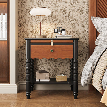 Traditional French Rectangular Rubberwood Ash Wood Solid Multi-Layer Board Nightstand 1 Drawer For Bedroom