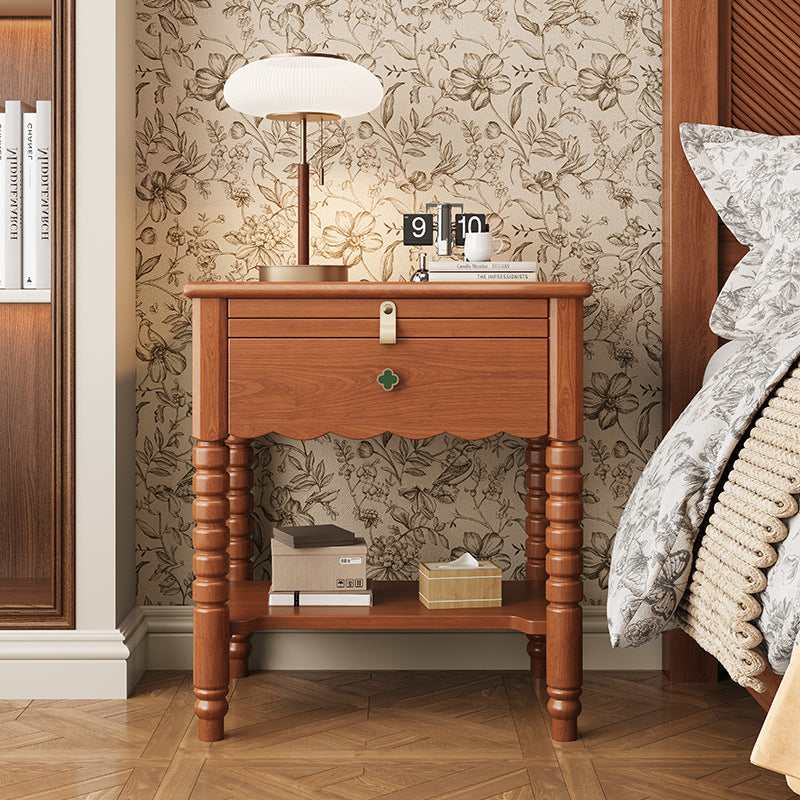 Traditional French Rectangular Rubberwood Ash Wood Solid Multi-Layer Board Nightstand 1 Drawer For Bedroom