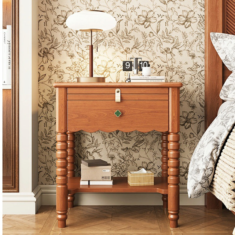 Traditional French Rectangular Rubberwood Ash Wood Solid Multi-Layer Board Nightstand 1 Drawer For Bedroom
