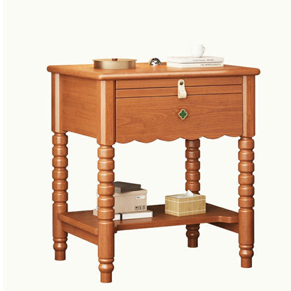 Traditional French Rectangular Rubberwood Ash Wood Solid Multi-Layer Board Nightstand 1 Drawer For Bedroom