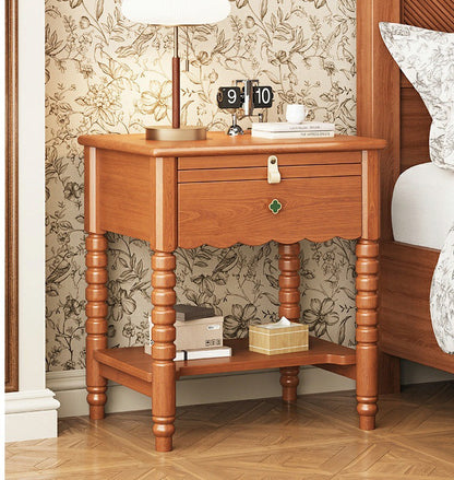 Traditional French Rectangular Rubberwood Ash Wood Solid Multi-Layer Board Nightstand 1 Drawer For Bedroom