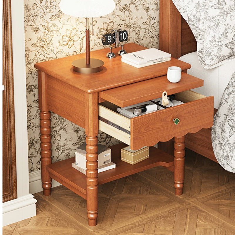 Traditional French Rectangular Rubberwood Ash Wood Solid Multi-Layer Board Nightstand 1 Drawer For Bedroom