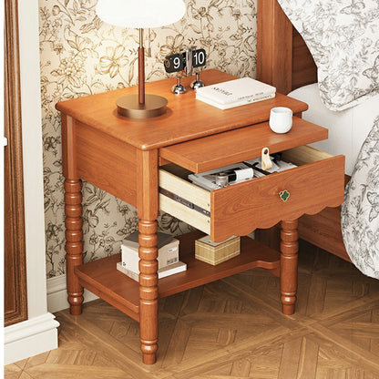 Traditional French Rectangular Rubberwood Ash Wood Solid Multi-Layer Board Nightstand 1 Drawer For Bedroom