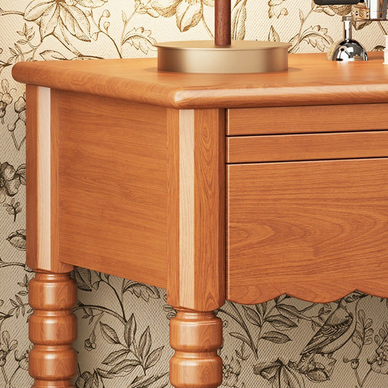 Traditional French Rectangular Rubberwood Ash Wood Solid Multi-Layer Board Nightstand 1 Drawer For Bedroom