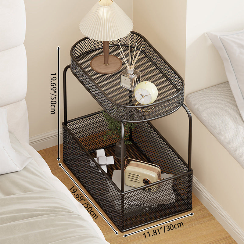 Modern Minimalist Rectangular Iron Side Table 2-Tier For Living Room
