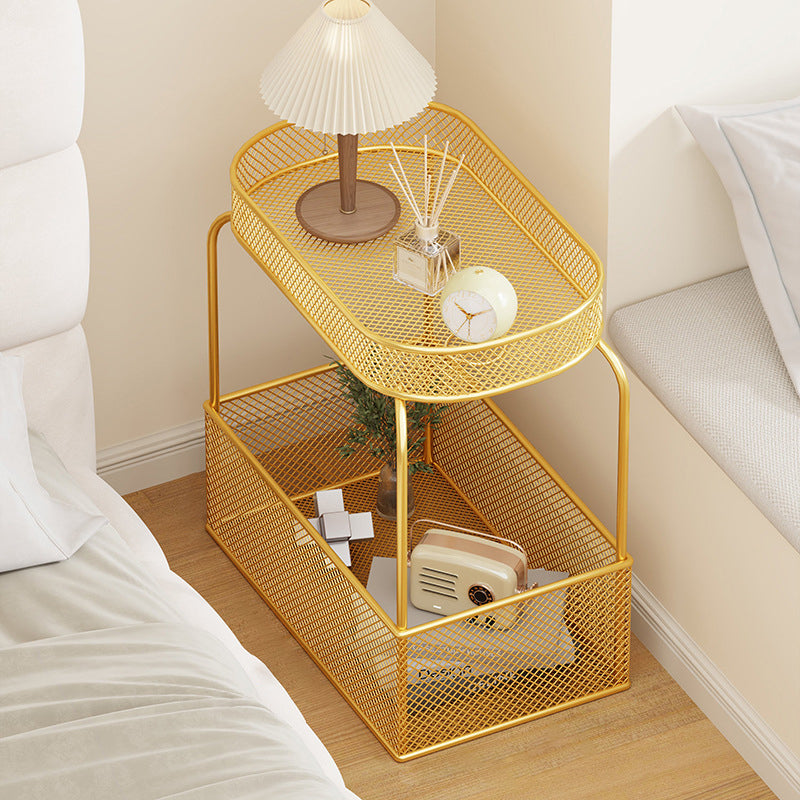 Modern Minimalist Rectangular Iron Side Table 2-Tier For Living Room