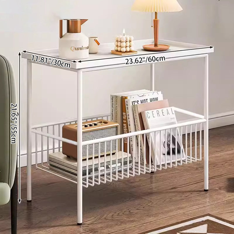 Modern Minimalist Rectangular Iron Coffee Table 2-Tier For Living Room