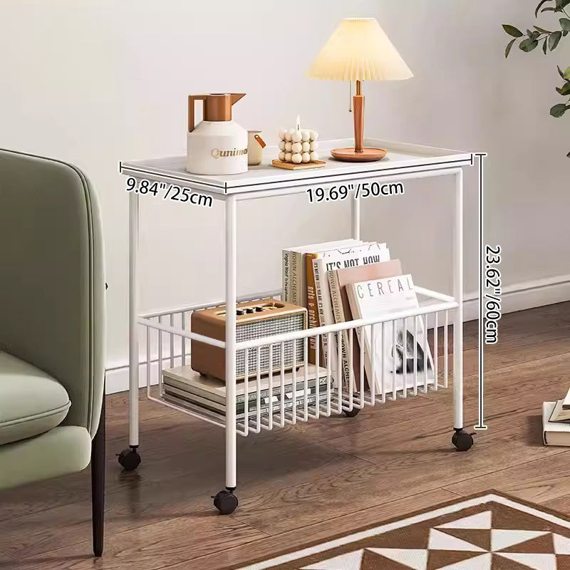 Modern Minimalist Rectangular Iron Coffee Table 2-Tier For Living Room