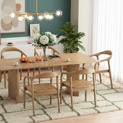 Traditional Chinese North American Ash Wood Dining Table Set - Rectangular Dining Table Curved Back Chairs For Dining Room & Kitchen
