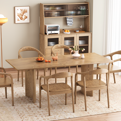 Traditional Chinese North American Ash Wood Dining Table Set - Rectangular Dining Table Curved Back Chairs For Dining Room & Kitchen