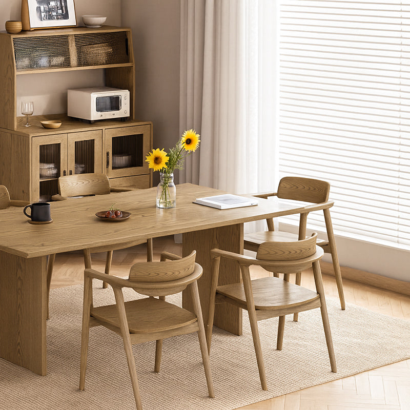 Contemporary Scandinavian North American Ash Wood Dining Table Set - Rectangular Dining Table Trapezoidal Back Chairs For Dining Room & Kitchen