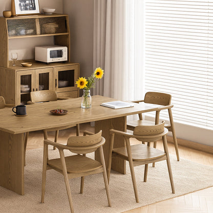 Contemporary Scandinavian North American Ash Wood Dining Table Set - Rectangular Dining Table Trapezoidal Back Chairs For Dining Room & Kitchen