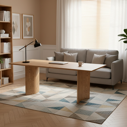 Contemporary Scandinavian North American Ash Wood Dining Table Set - Rectangular Dining Table Trapezoidal Back Chairs For Dining Room & Kitchen