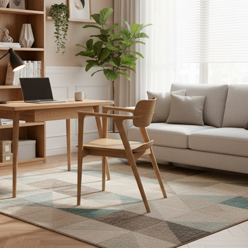 Contemporary Scandinavian North American Ash Wood Dining Table Set - Rectangular Dining Table Trapezoidal Back Chairs For Dining Room & Kitchen