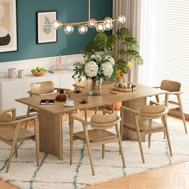 Contemporary Scandinavian North American Ash Wood Dining Table Set - Rectangular Dining Table Trapezoidal Back Chairs For Dining Room & Kitchen
