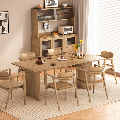 Contemporary Scandinavian North American Ash Wood Dining Table Set - Rectangular Dining Table Trapezoidal Back Chairs For Dining Room & Kitchen