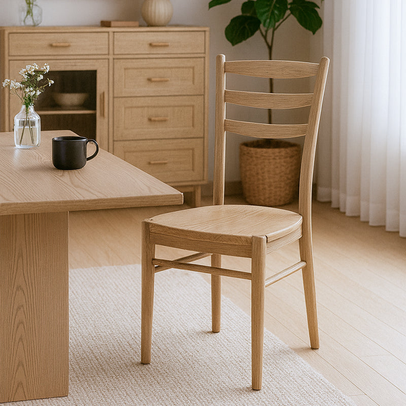 Contemporary Scandinavian North American Ash Wood Dining Table Set - Rectangular Dining Table Ladder Back Chairs For Dining Room & Kitchen
