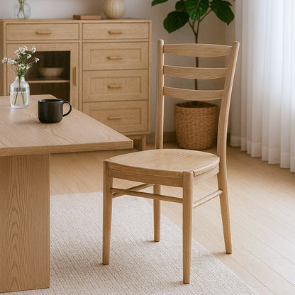 Contemporary Scandinavian North American Ash Wood Dining Table Set - Rectangular Dining Table Ladder Back Chairs For Dining Room & Kitchen