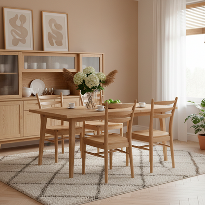 Contemporary Scandinavian North American Ash Wood Dining Table Set - Rectangular Dining Table Ladder Back Chairs For Dining Room & Kitchen