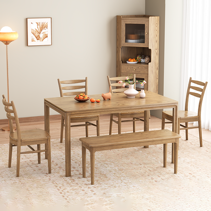 Contemporary Scandinavian North American Ash Wood Dining Table Set - Rectangular Dining Table Ladder Back Chairs For Dining Room & Kitchen