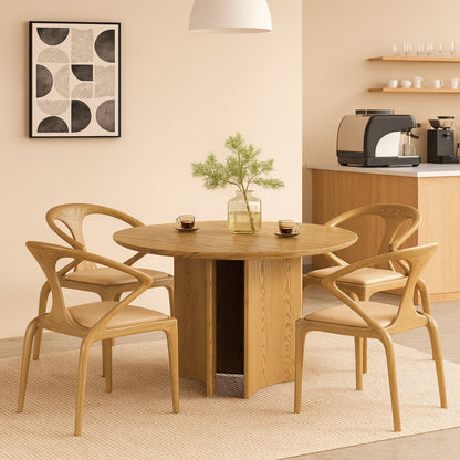 Contemporary Scandinavian North American Ash Wood Dining Table Set - Round Dining Table Curved Back Chairs For Dining Room