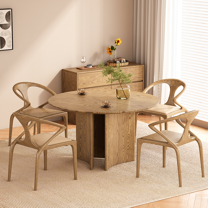 Contemporary Scandinavian North American Ash Wood Dining Table Set - Round Dining Table Curved Back Chairs For Dining Room