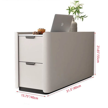 Modern Minimalist Rectangular Multi-Layer Plywood Stone Slab Microfiber Leather Side Table 2-Drawer For Living Room