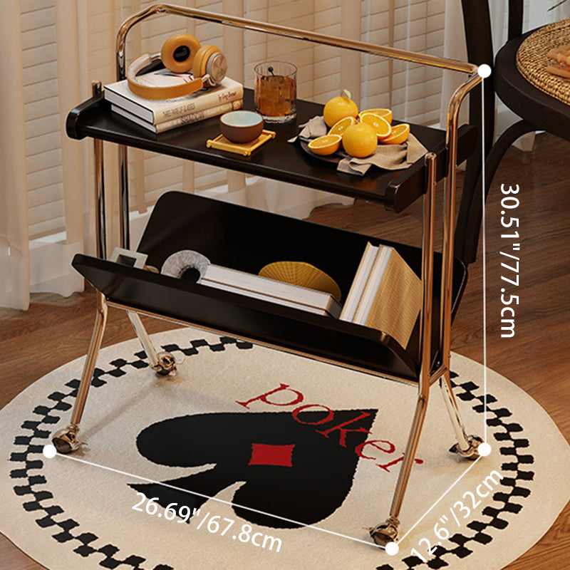 Traditional Vintage Rectangular Rubberwood Stainless Steel 2-Tier For Living Room