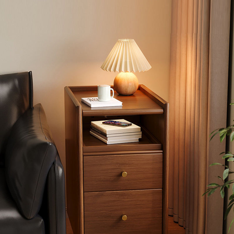 Modern Minimalist Rectangular Pine Wood Nightstand 2-Drawer For Bedroom