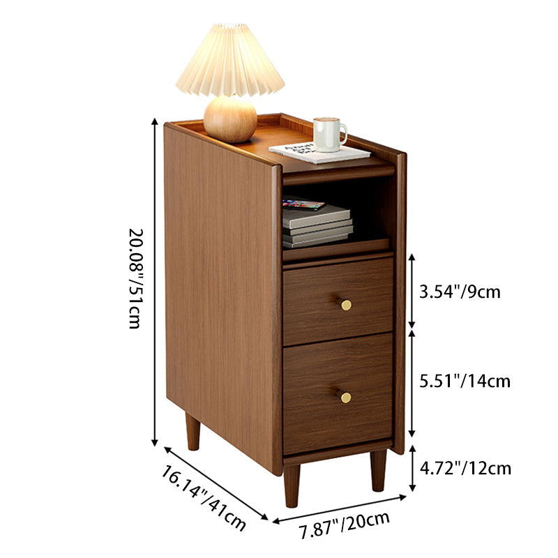 Modern Minimalist Rectangular Pine Wood Nightstand 2-Drawer For Bedroom