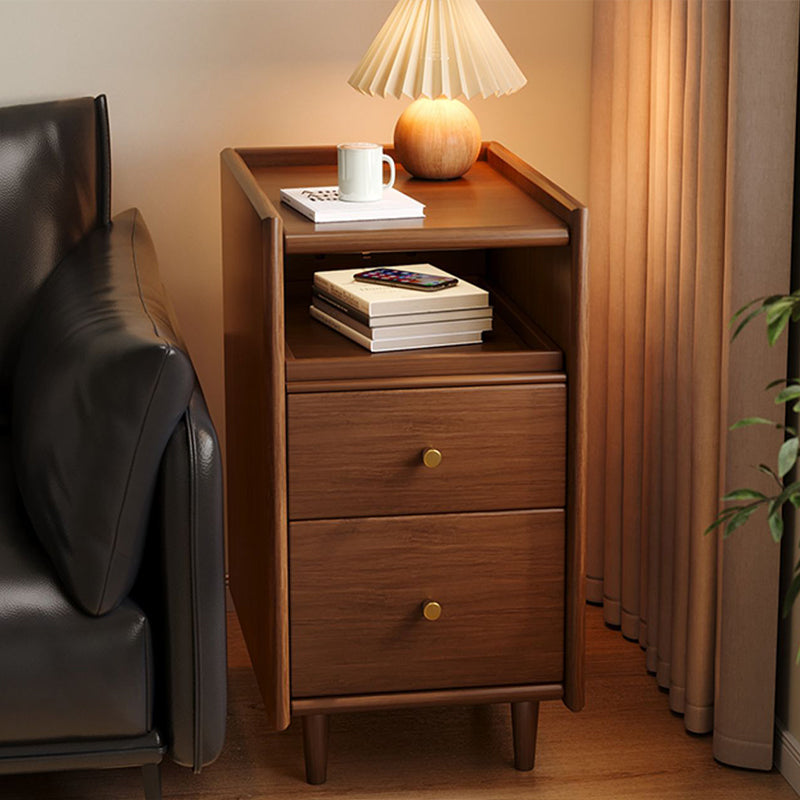 Modern Minimalist Rectangular Pine Wood Nightstand 2-Drawer For Bedroom