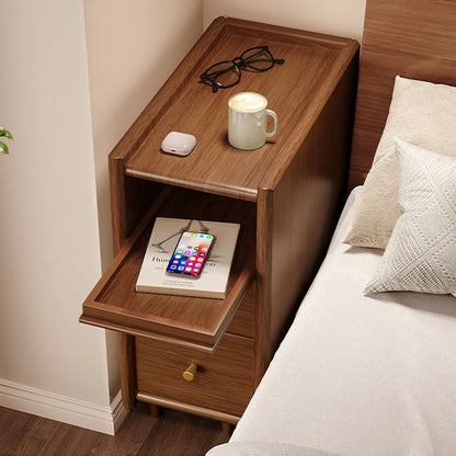 Modern Minimalist Rectangular Pine Wood Nightstand 2-Drawer For Bedroom