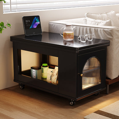 Contemporary Creative Rectangular Cart-Style Solid Wood Glass Coffee Table 2-Tier For Living Room