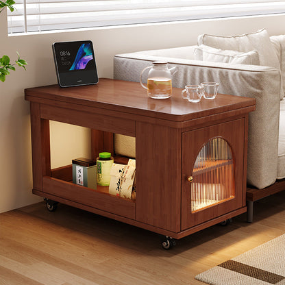 Contemporary Creative Rectangular Cart-Style Solid Wood Glass Coffee Table 2-Tier For Living Room