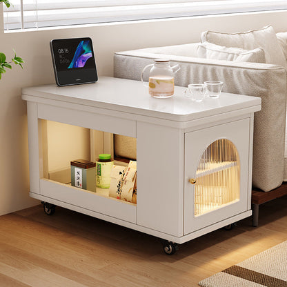 Contemporary Creative Rectangular Cart-Style Solid Wood Glass Coffee Table 2-Tier For Living Room