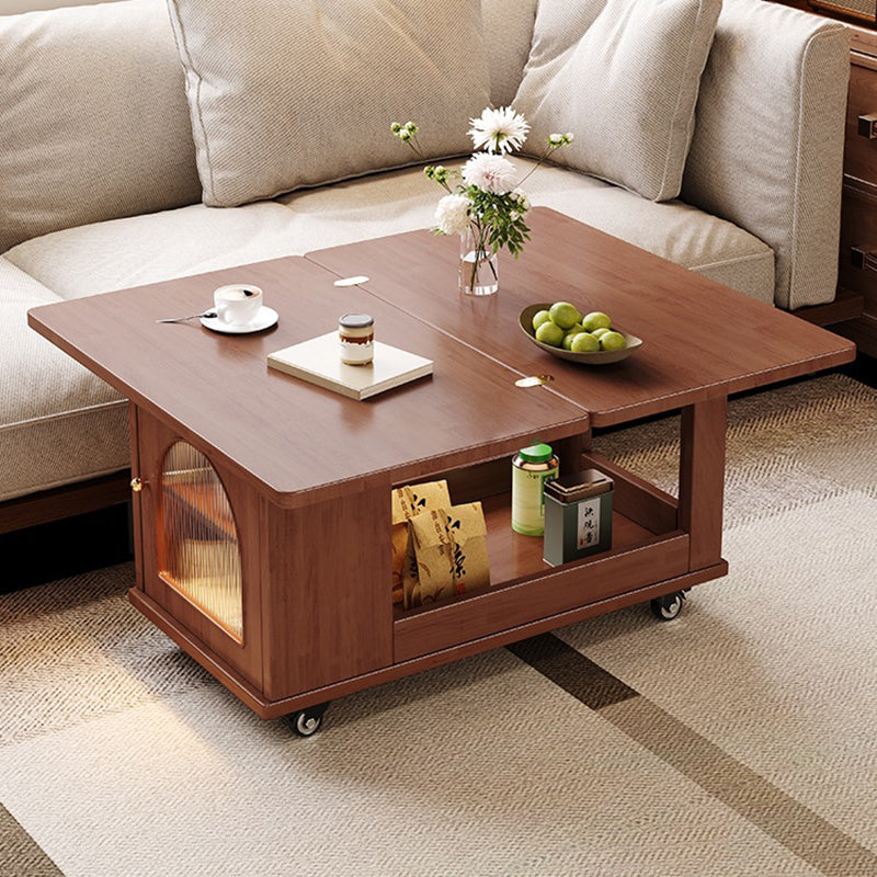 Contemporary Creative Rectangular Cart-Style Solid Wood Glass Coffee Table 2-Tier For Living Room